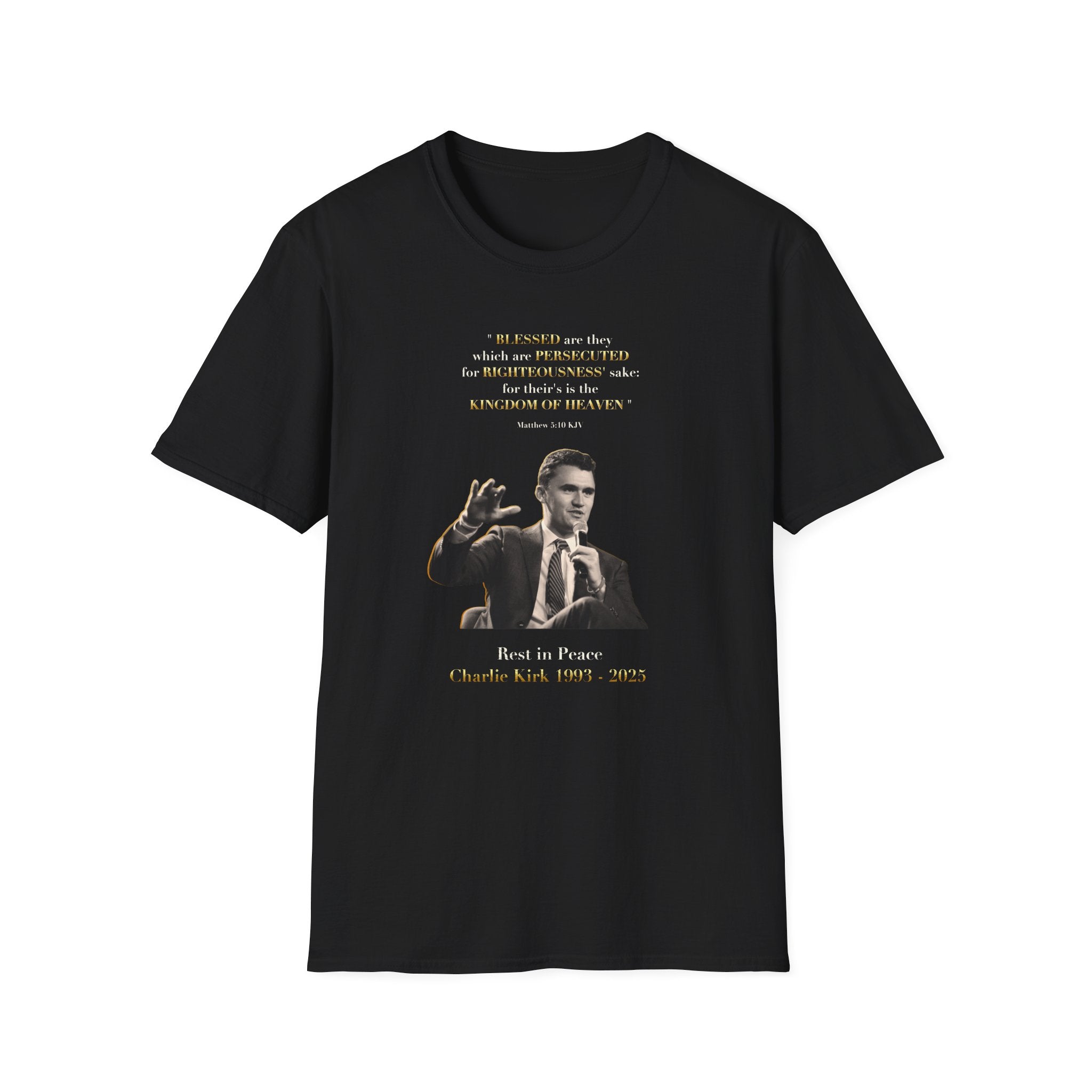 Rest in Peace Charlie Kirk Unisex T-Shirt, Matthew 5:10 Vintage Tribute Tee, Memorial Shirt, Grief Support Gift, Commemorative Wear