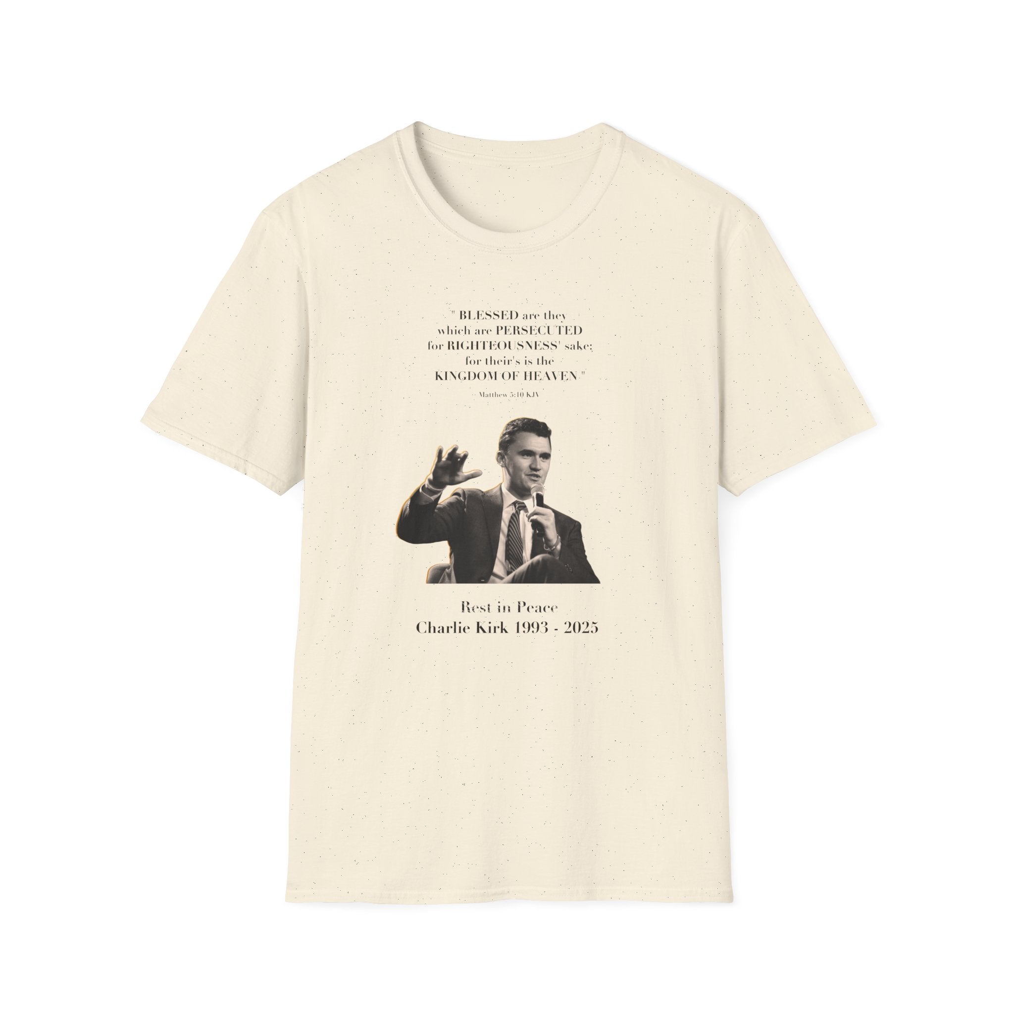 Rest in Peace Charlie Kirk Unisex T-Shirt, Matthew 5:10 Vintage Tribute Tee, Memorial Shirt, Grief Support Gift, Commemorative Wear