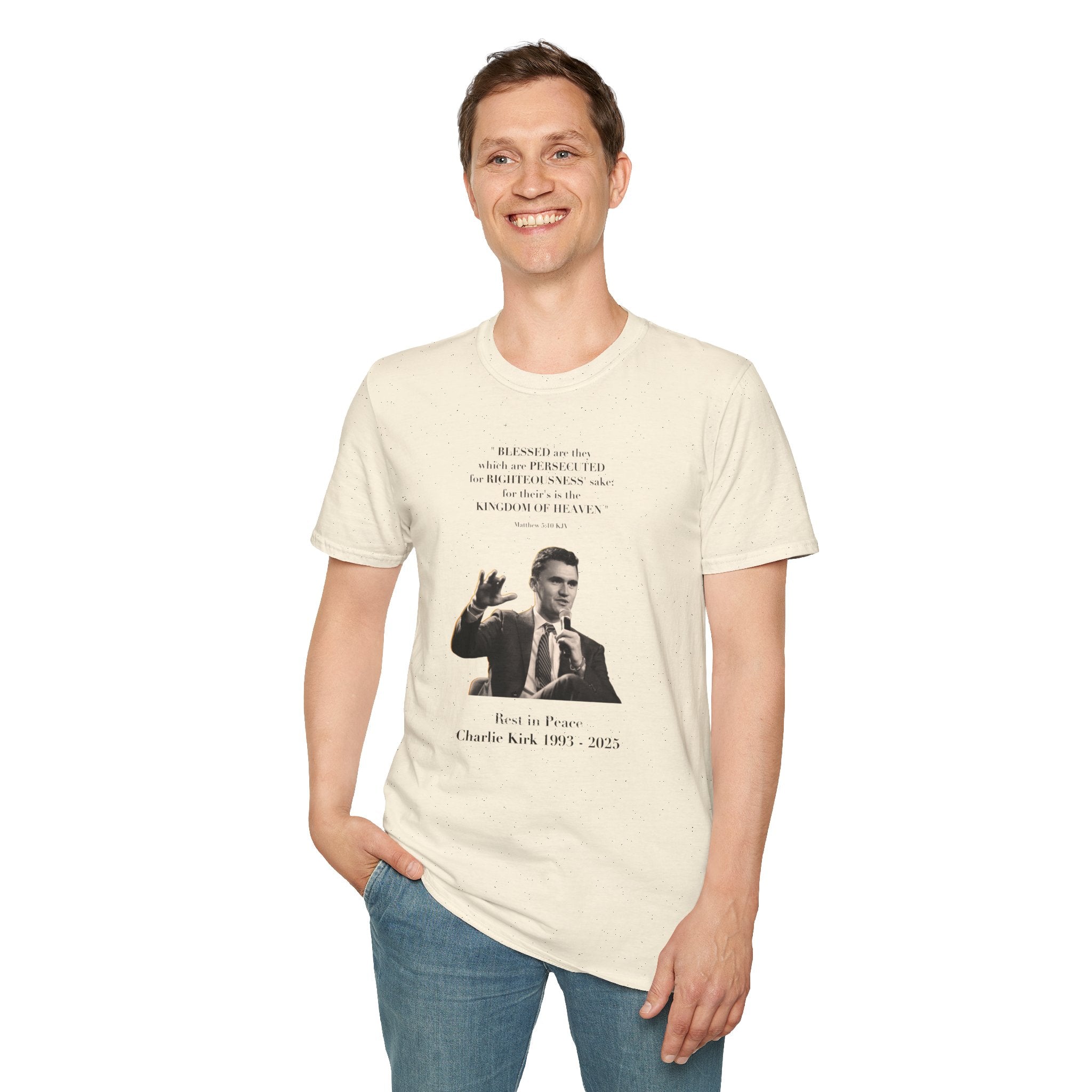 Rest in Peace Charlie Kirk Unisex T-Shirt, Matthew 5:10 Vintage Tribute Tee, Memorial Shirt, Grief Support Gift, Commemorative Wear