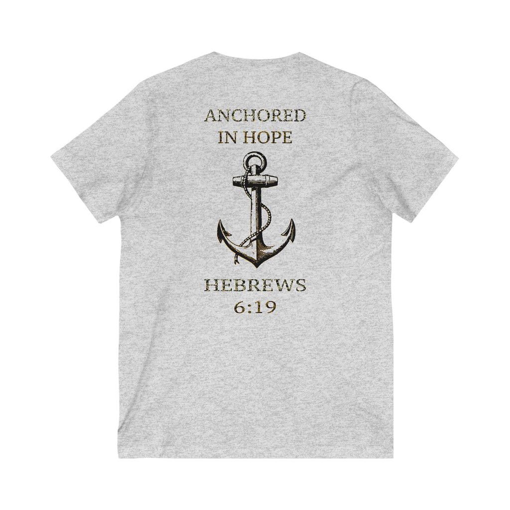 Anchored in Hope Women's V-neck Tee-Shirt, Faith-Based Apparel, Christian Street Wear, Casual Christian Clothes, Comfortable & Soft