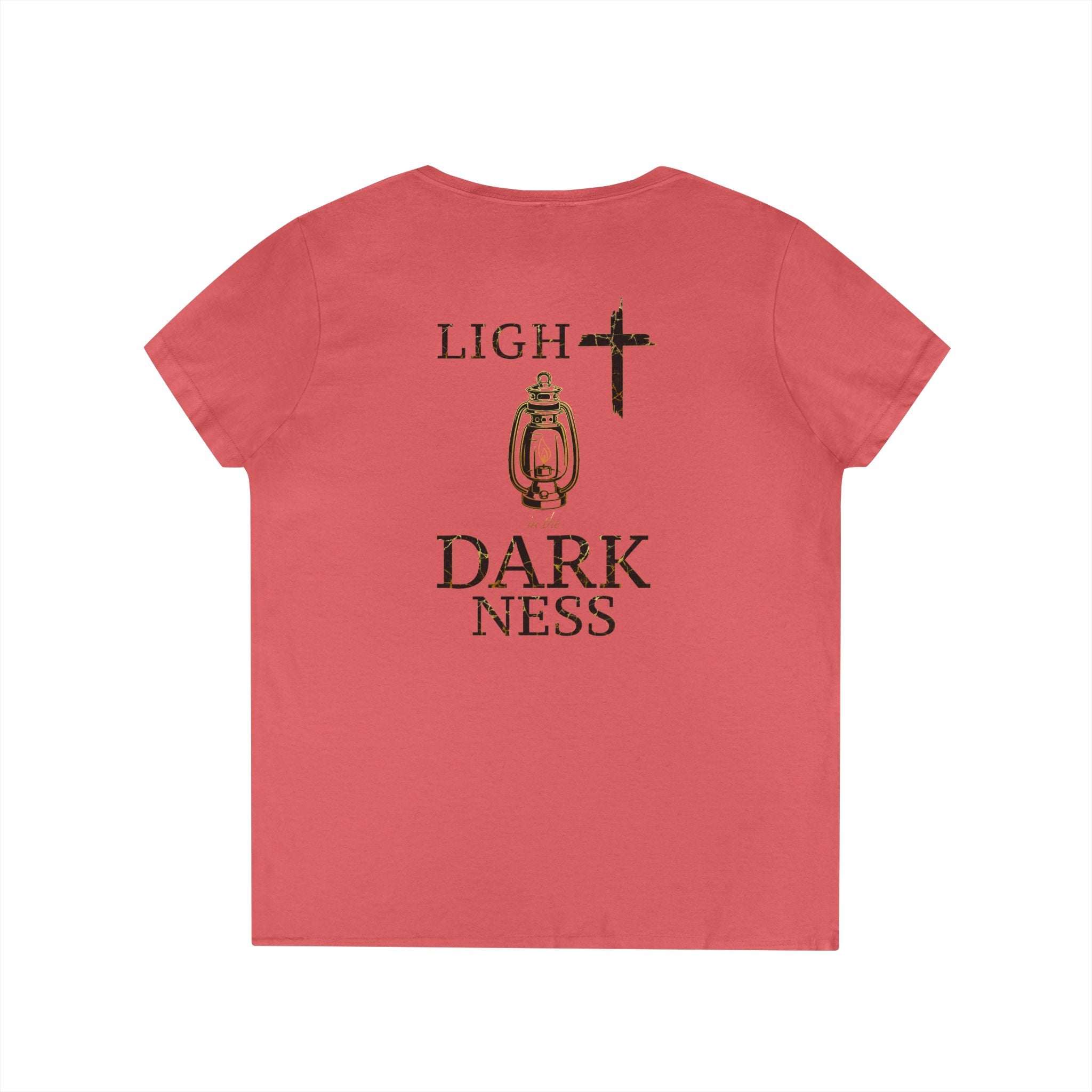 Women's Light in the Dark V-Neck T-Shirt, Faith-Based Fashion, Inspirational Gift, Casual Wear, Comfortable Women's Wear