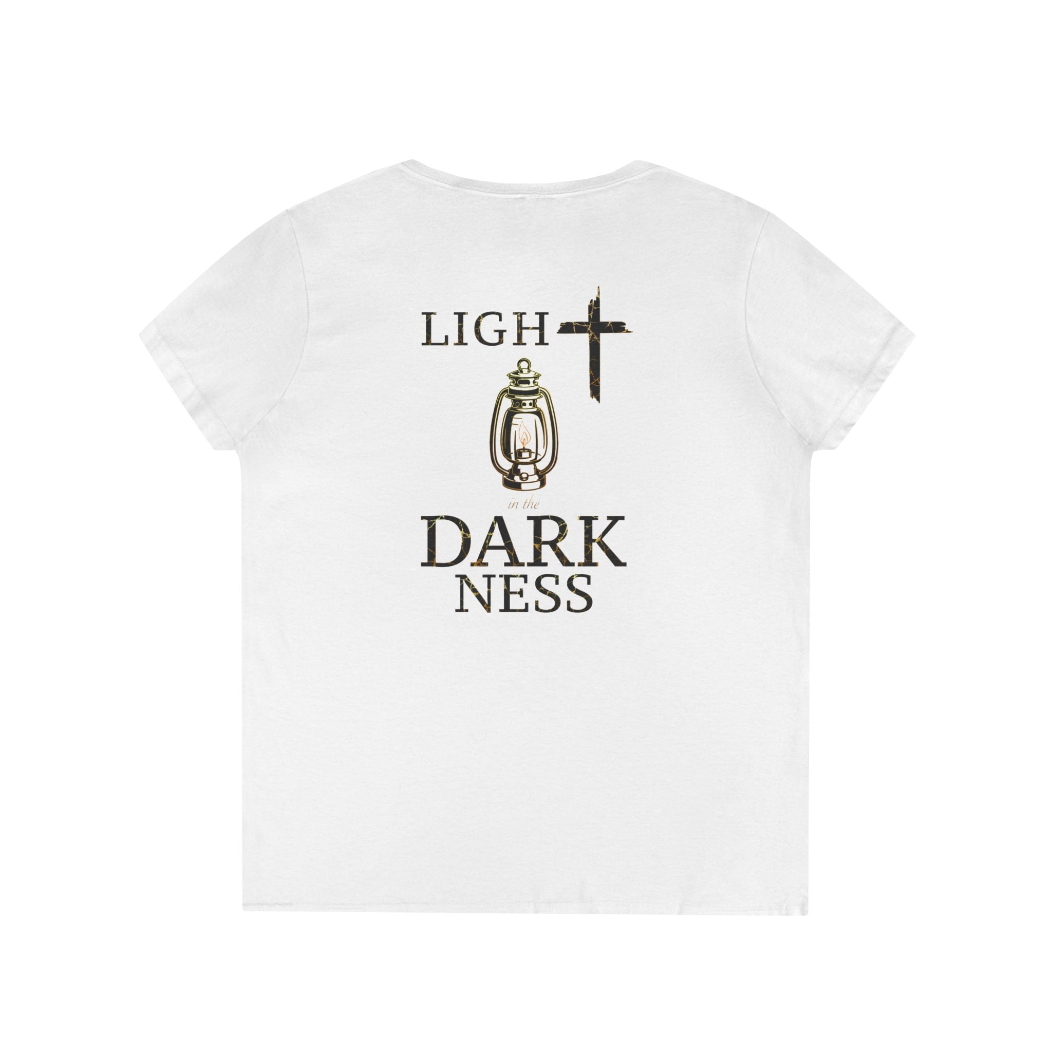 Women's Light in the Dark V-Neck T-Shirt, Faith-Based Fashion, Inspirational Gift, Casual Wear, Comfortable Women's Wear