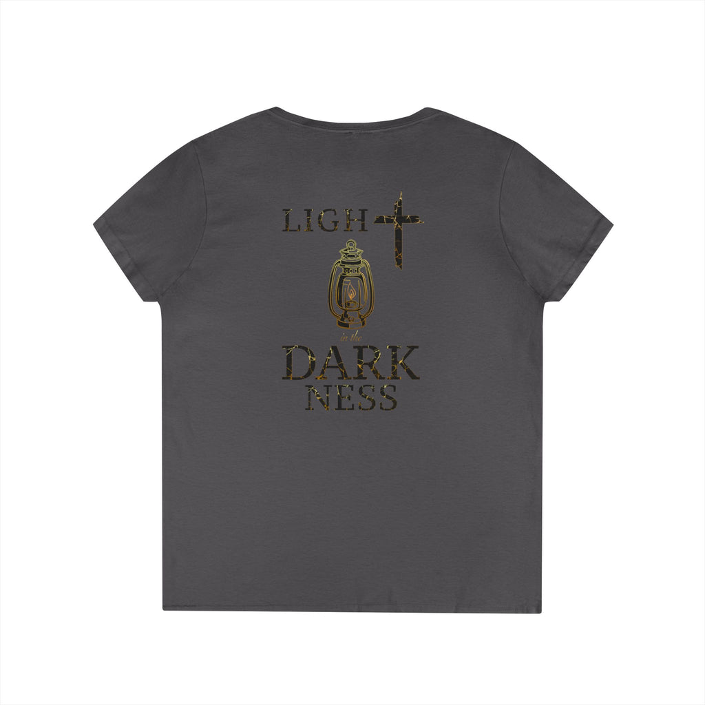 Women's Light in the Dark V-Neck T-Shirt, Faith-Based Fashion, Inspirational Gift, Casual Wear, Comfortable Women's Wear